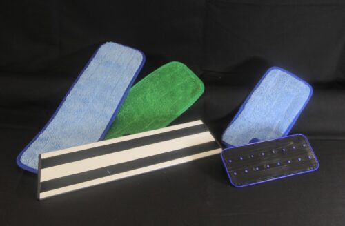 photo of five different floor cleaning cloths in various sizes and colors sold by C&C Suppliers against a black background