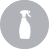 icon of a white spray bottle inside a gray circle