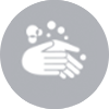 icon of a white pair of hands with bubbles inside a gray circle