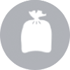 icon of a white garbage bag inside a gray circle